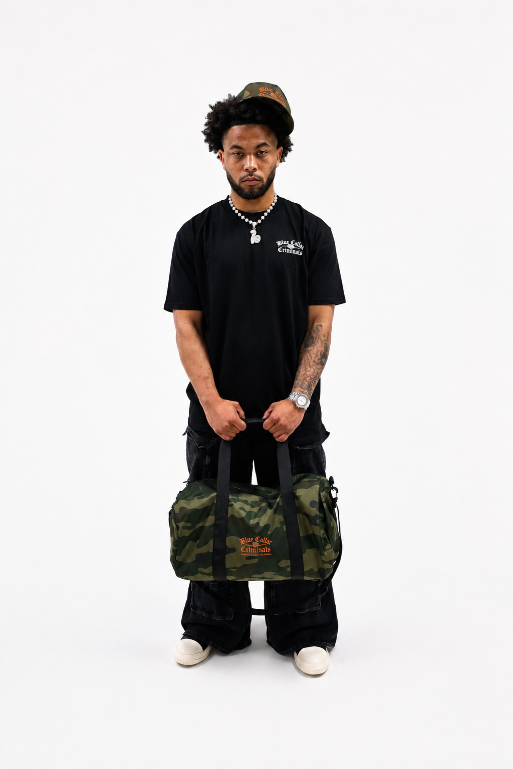 Blue Collar Criminals model with bag
